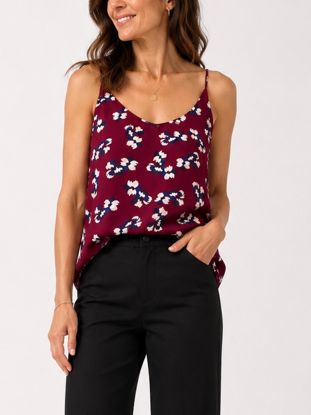 NWT Banana Republic Burgundy Floral Cami Tank Top XL Adjustable Straps